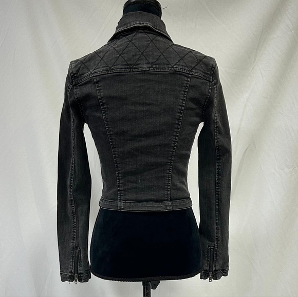 Silence + Noise OU women S moto jeans biker jacket gray wash gorpcore cropped - Picture 13 of 14